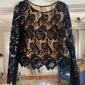 Nicole Miller Artelier Guipuire Lace Longsleeved Top